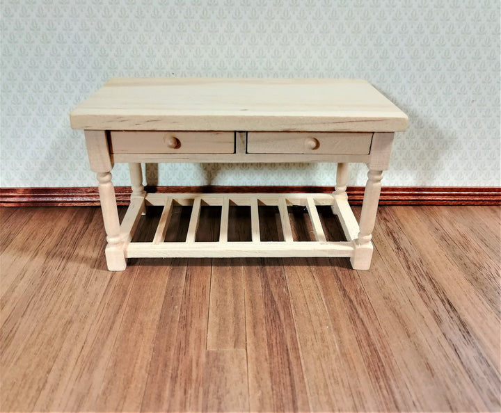 Dollhouse Kitchen Prep Table with Drawers Unpainted Wood 1:12 Scale Miniature Furniture