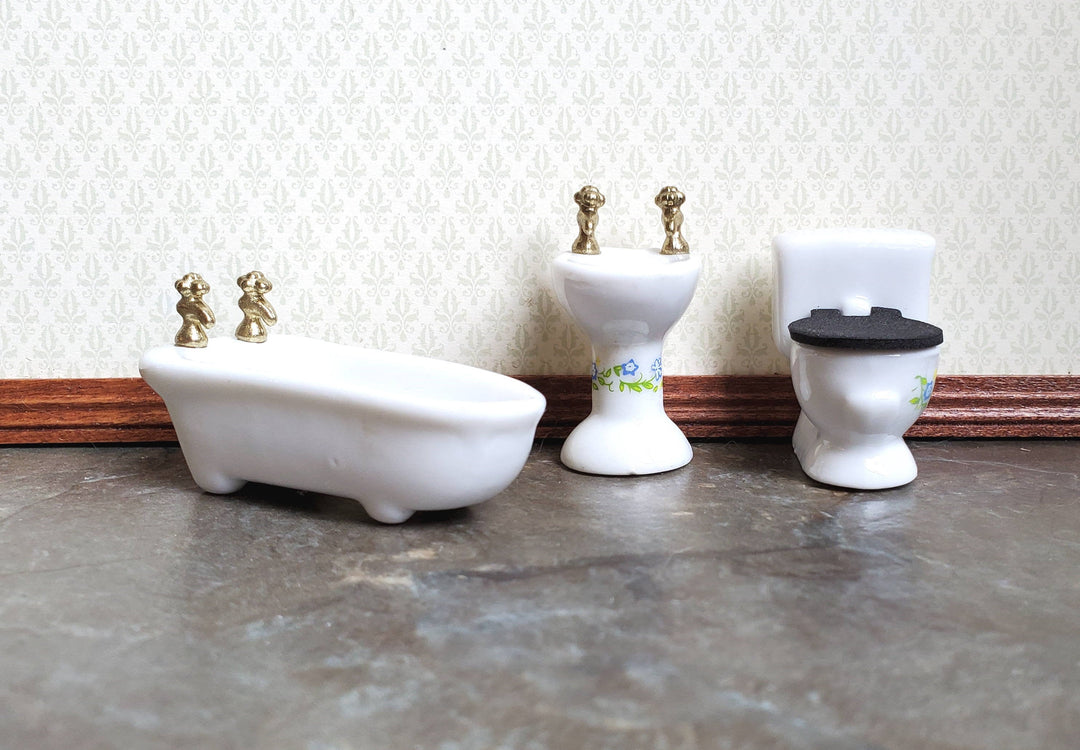 Dollhouse Miniature HALF SCALE Bathroom Set Tub Toilet Sink White 1:24 Scale