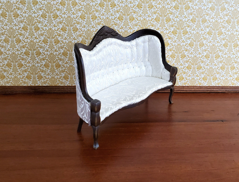 Dollhouse Miniature Victorian Sofa Couch White 1:12 Scale Dark Walnut Finish
