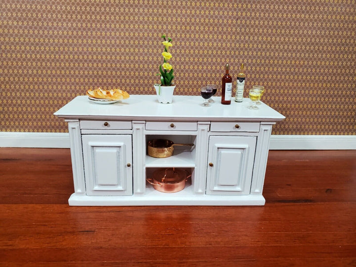 Dollhouse Kitchen Bar Island Large White 1:12 Scale Miniature Cupboard Wood Furniture