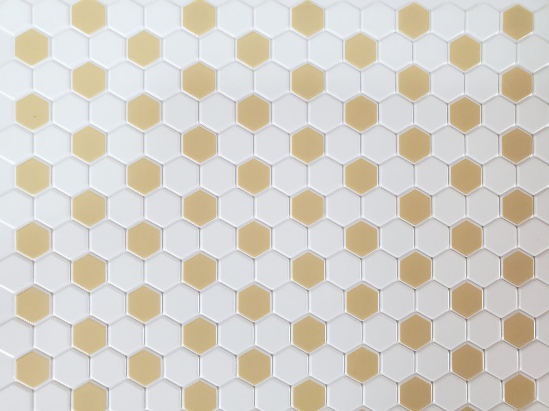 Dollhouse Hexagon Vinyl Tile Flooring Embossed Beige on White Floor 1:12 Scale Miniatures