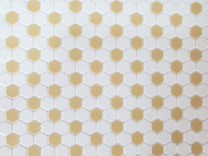 Dollhouse Hexagon Vinyl Tile Flooring Embossed Beige on White Floor 1:12 Scale Miniatures