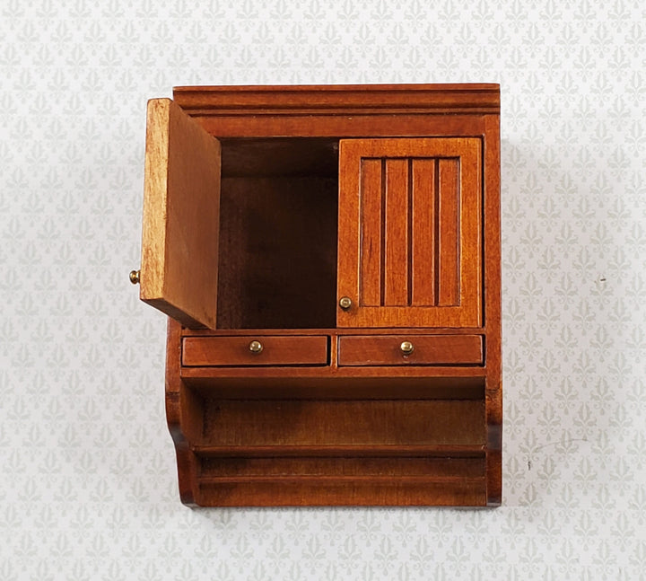JBM Dollhouse Upper Kitchen Cabinet Walnut Finish 1:12 Scale Hanging Cabinet