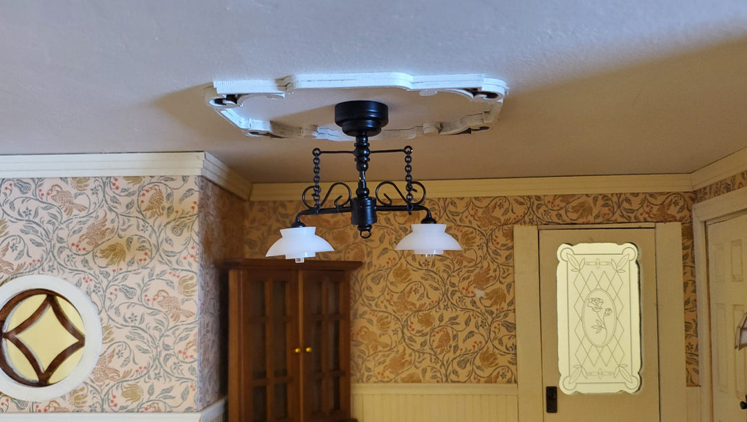 Dollhouse Ceiling Light Black with Chains & Wand 1:12 Miniature Battery Lamp