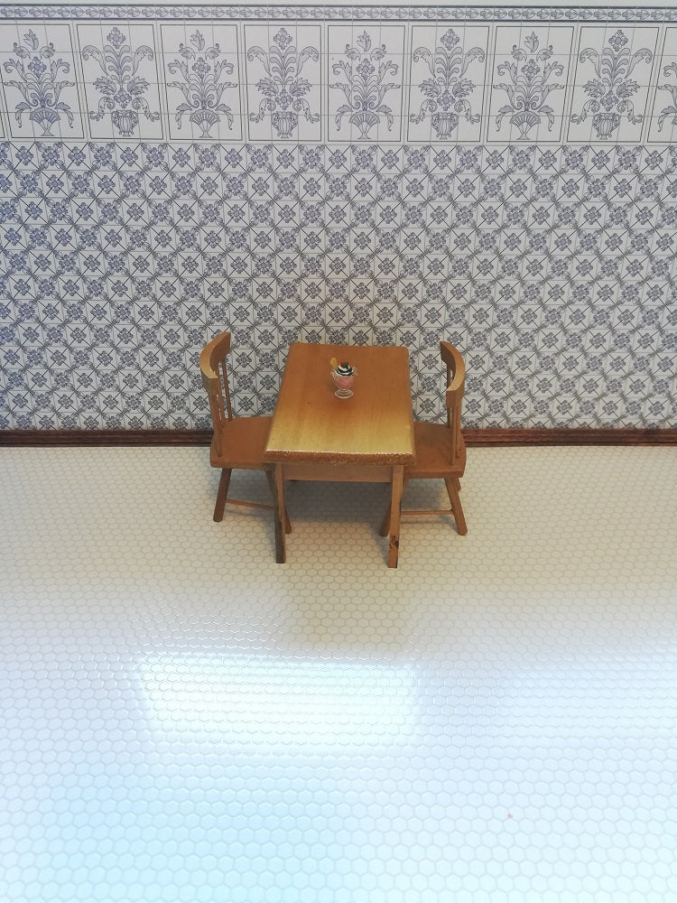 Dollhouse Tile Flooring Faux White Hexagon Textured 1:12 Scale Kitchen Bathroom