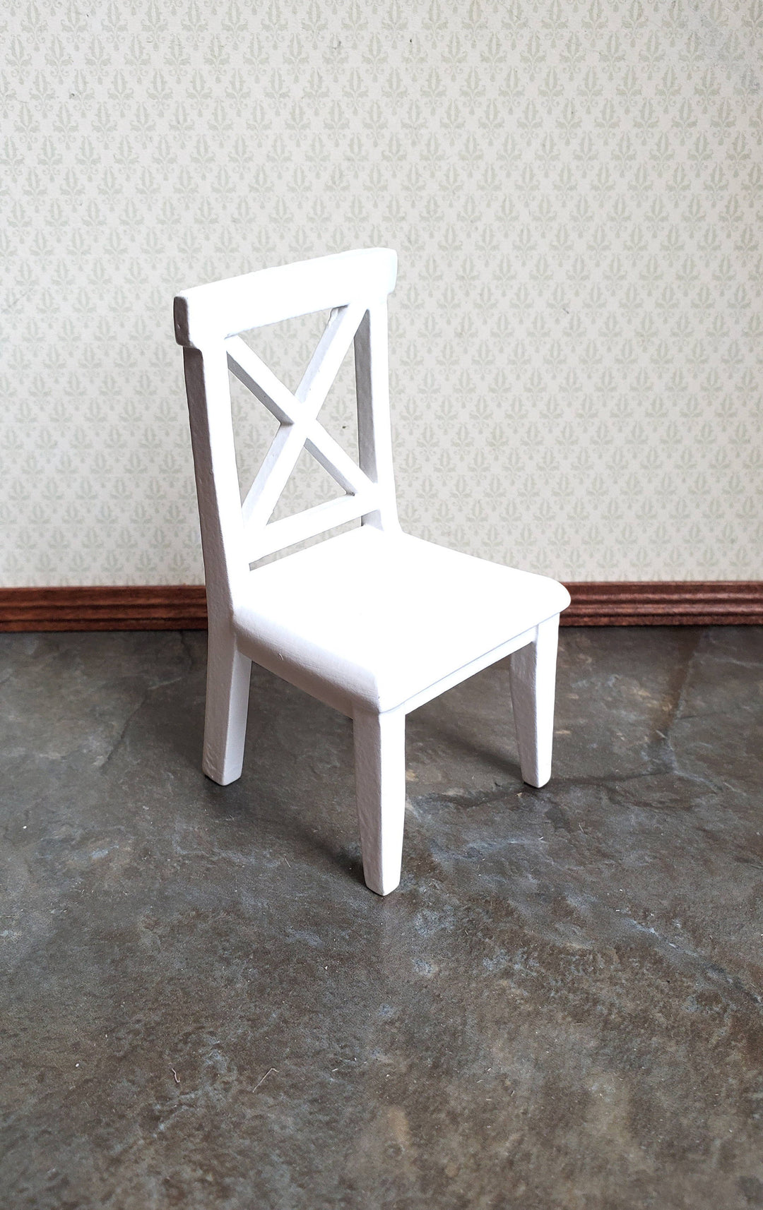 Dollhouse Chair Kitchen Dining Cross Buck White Finish Wood 1:12 Scale Furniture