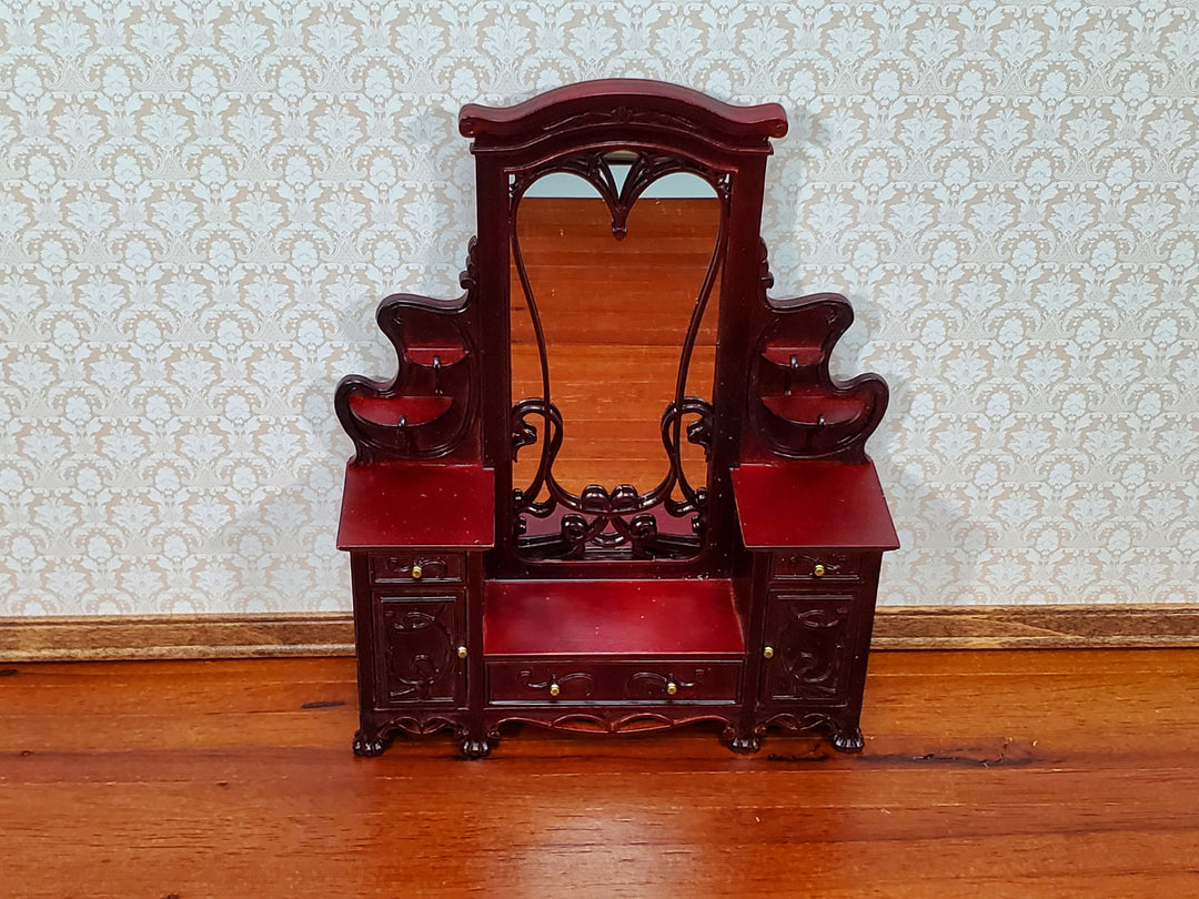 Dollhouse Dressing Table w/ Mirror Art Nouveau Style Mahogany Finish 1:12 Scale