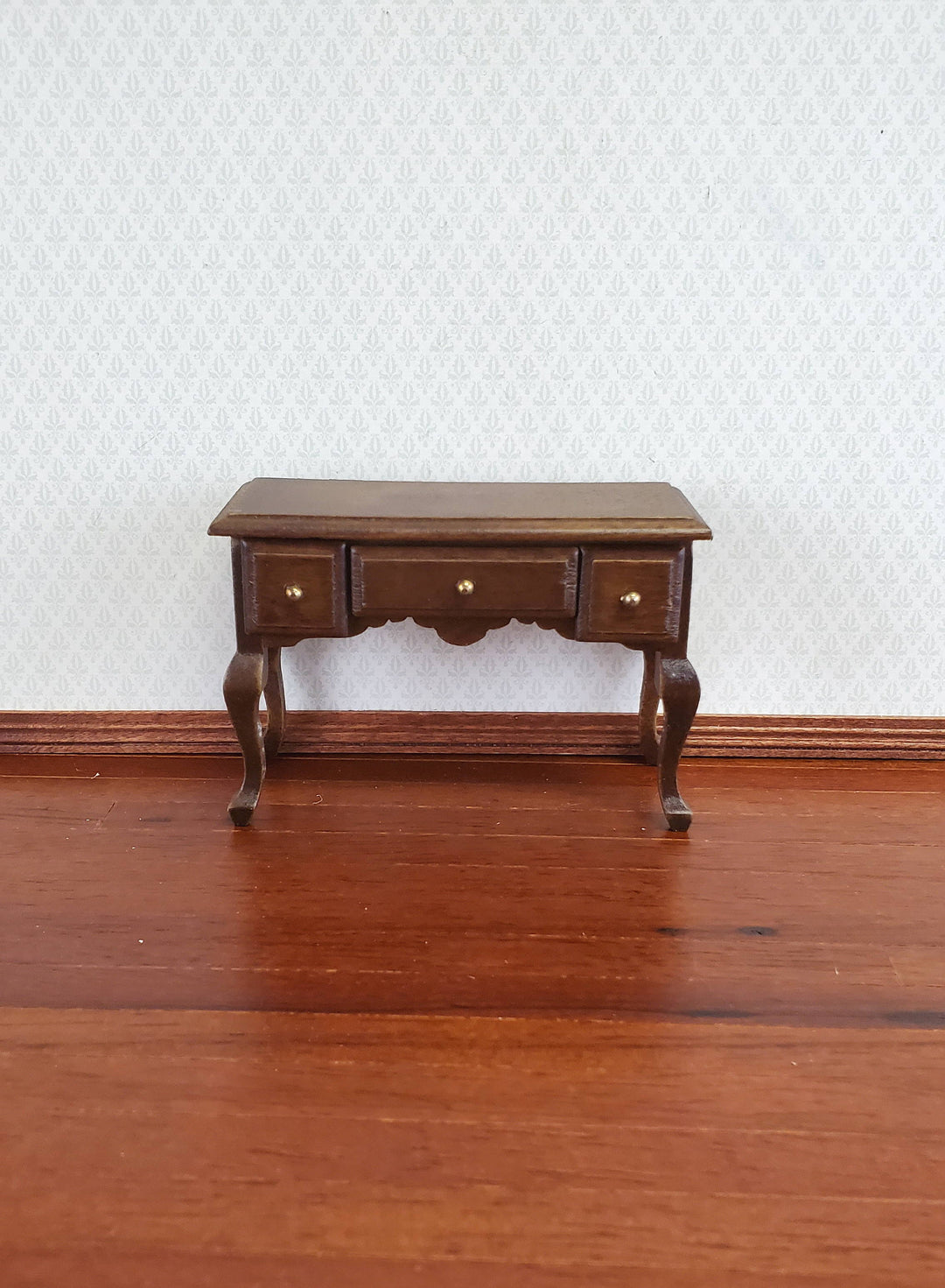 Dollhouse Miniature Vanity Table with Drawers Wood Walnut Finish 1:12 Scale Furniture