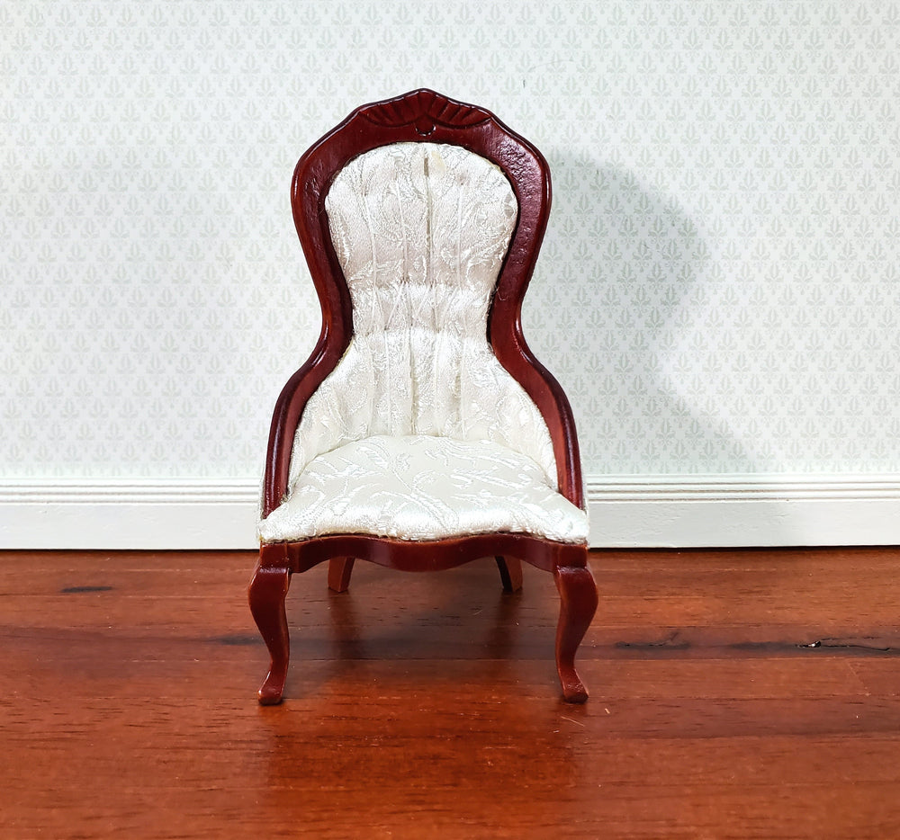 Dollhouse Ladies Chair Victorian White with Mahogany Finish 1:12 Scale Miniature Furniture