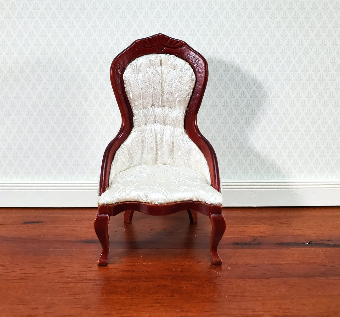 Dollhouse Ladies Chair Victorian White with Mahogany Finish 1:12 Scale Miniature Furniture
