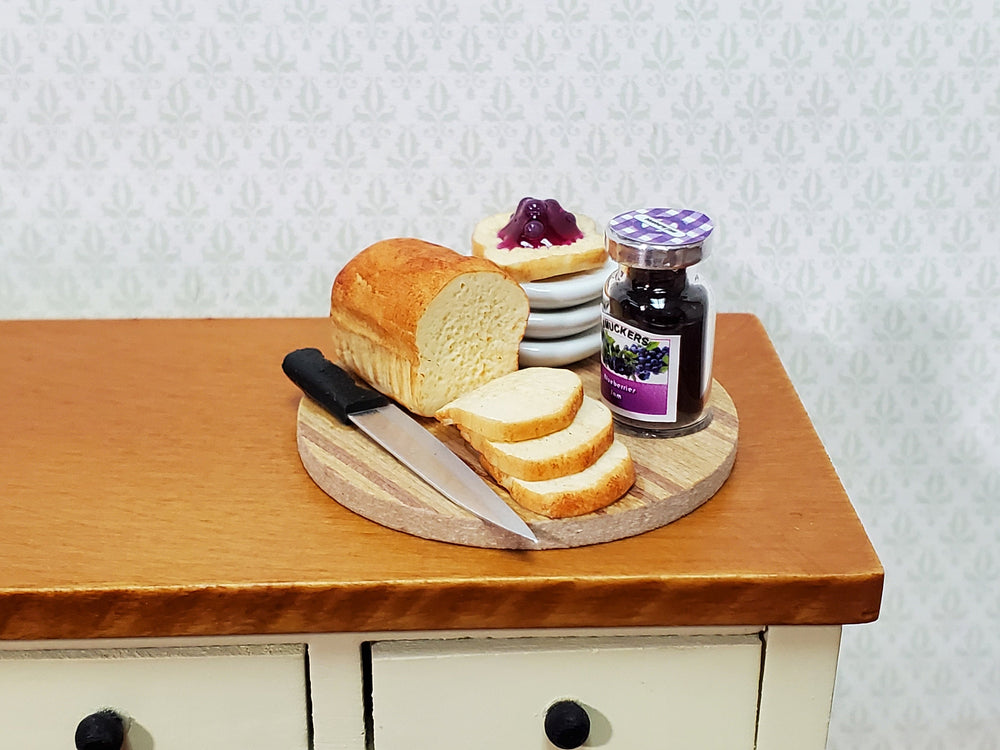 Dollhouse Bread Set with Jelly Knife Plates on Board 1:12 Scale Miniature Food Kitchen