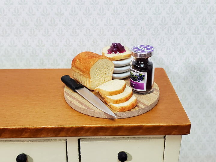 Dollhouse Bread Set with Jelly Knife Plates on Board 1:12 Scale Miniature Food Kitchen