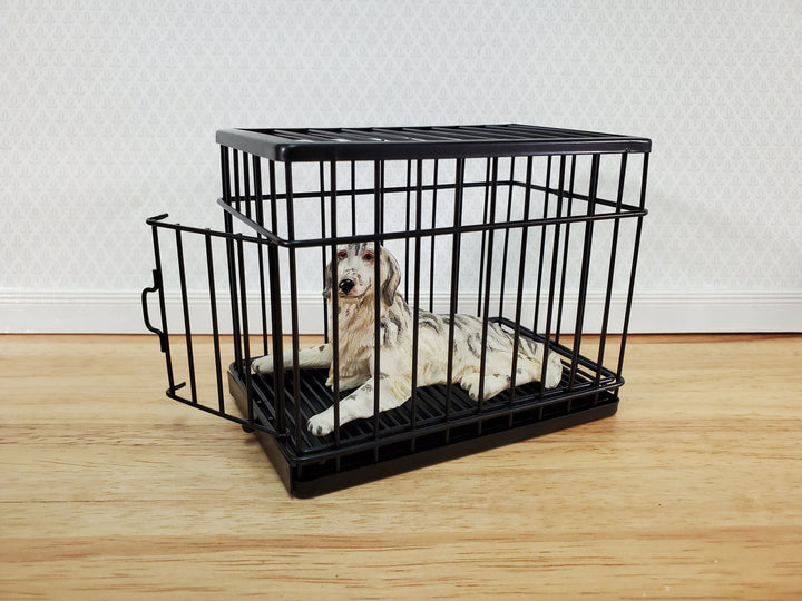 Dollhouse Large Dog Cage Crate Metal Opening Door Black Miniature