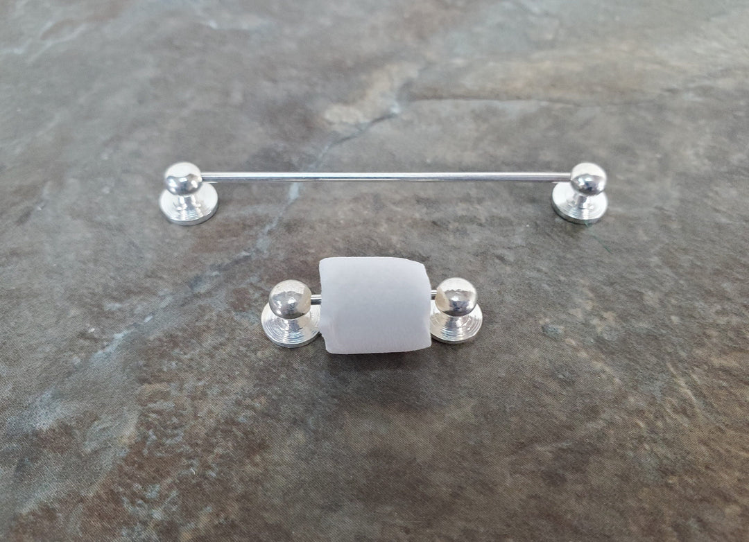 Dollhouse Towel Rod & Toilet Paper Holder Silver 1:12 Scale Miniature Bathroom