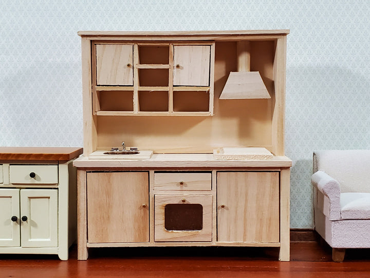 Dollhouse Kitchen Oven Stove Sink Cupboards All in One 1:12 Scale Unpainted DIY