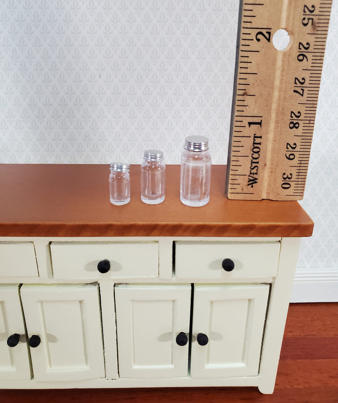 Dollhouse 3 Jars with Lids Large Medium Small for Canning or Potions Apothecary