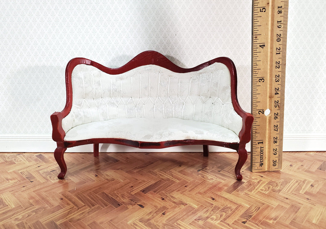 Dollhouse Victorian Sofa Couch White 1:12 Scale Miniature Furniture Mahogany Finish