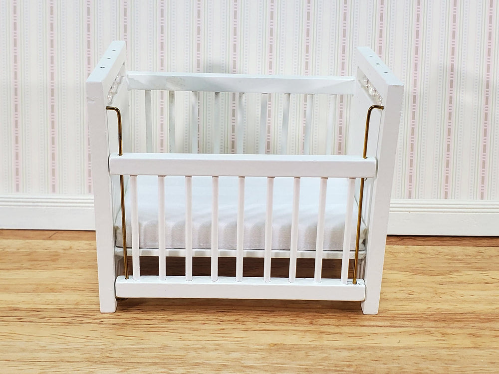 Dollhouse Crib Wood Drop Side White Finish 1:12 Scale Miniature Nursery Furniture