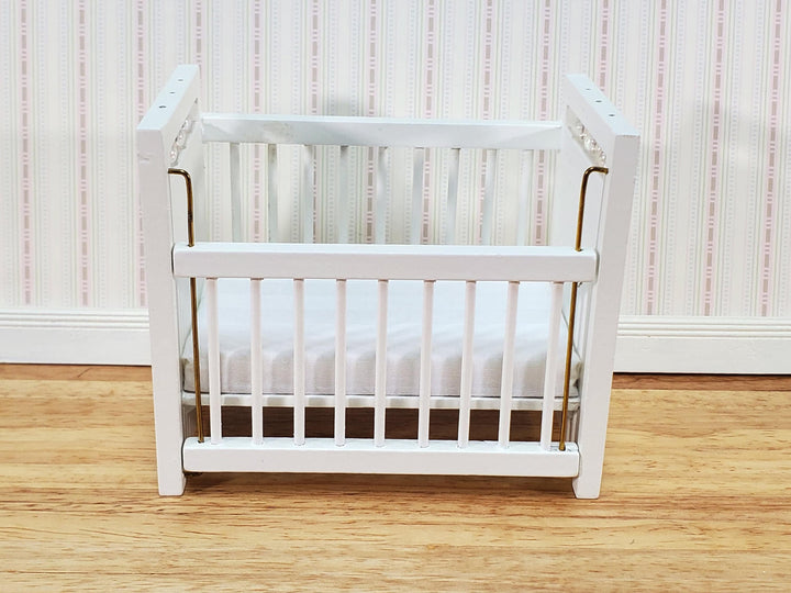 Dollhouse Crib Wood Drop Side White Finish 1:12 Scale Miniature Nursery Furniture