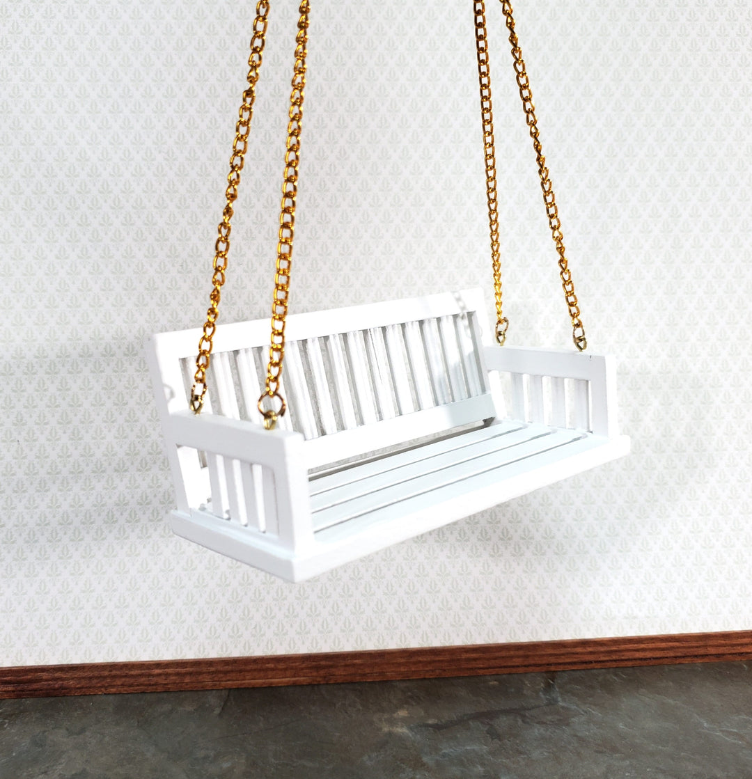 Dollhouse Porch Swing Bench Style White 1:12 Scale Miniature Garden Furniture