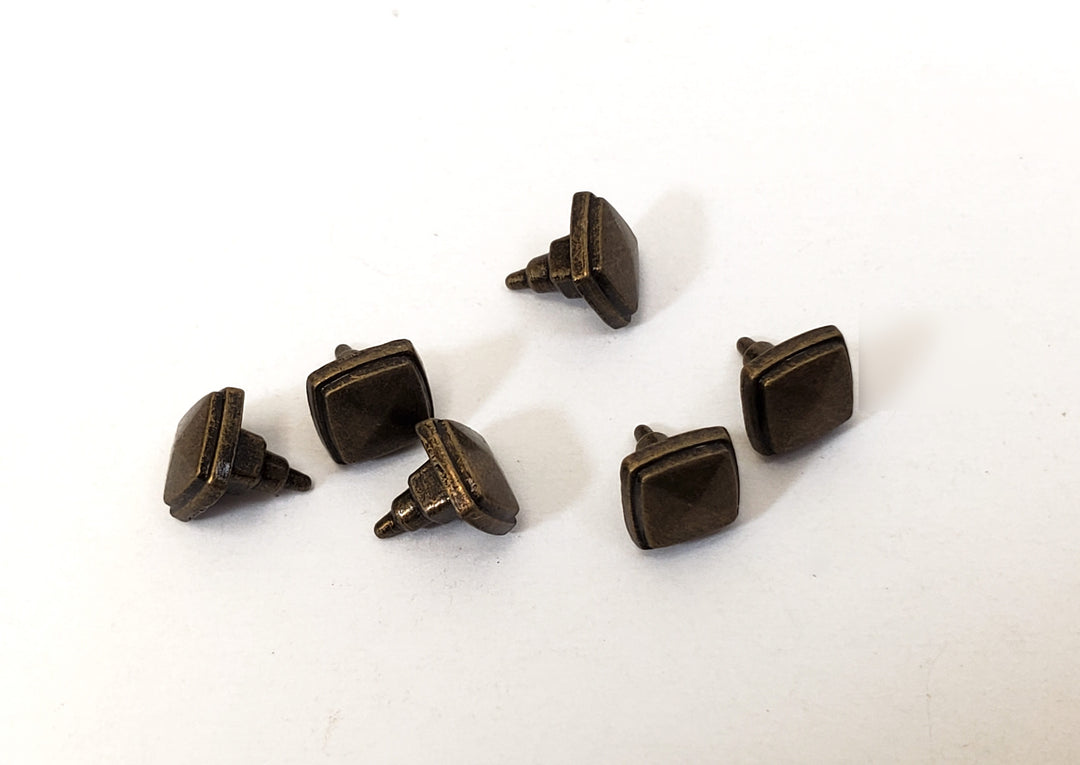 Dollhouse Drawer Pulls Square Antique Bronze Metal 6 Pieces 1:12 Scale Miniature