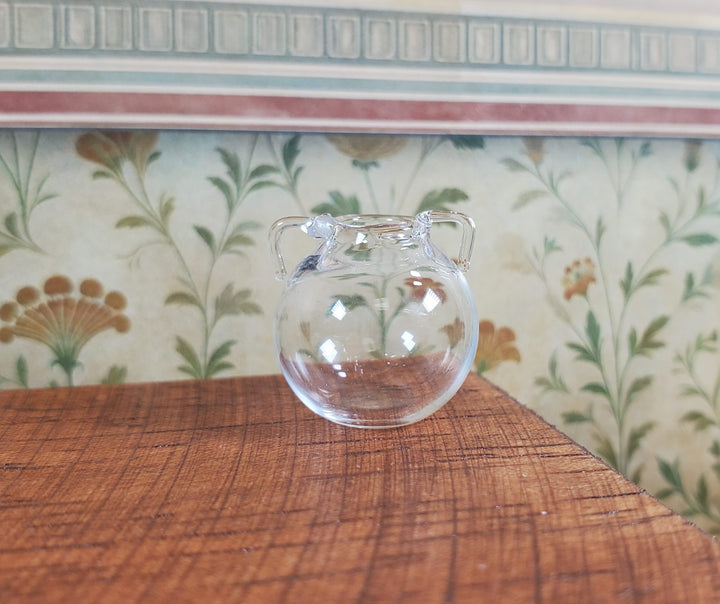 Dollhouse Small Clear Glass Urn Vase with Handles 1:12 Scale Miniature Kitchen