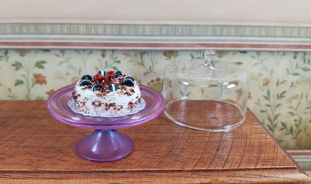 Dollhouse Large Glass Cake Stand with Cover Light Purple 1:12 Scale Miniature
