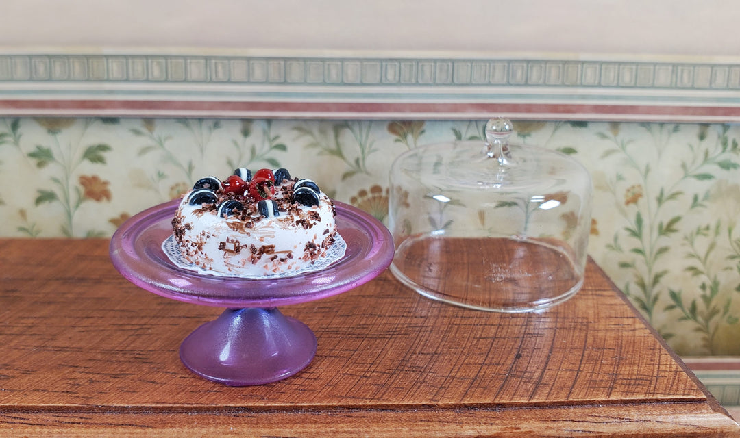 Dollhouse Large Glass Cake Stand with Cover Light Purple 1:12 Scale Miniature