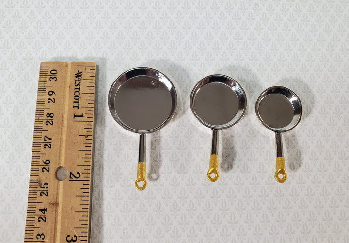Dollhouse 1:12 Scale Silver Metal Pans Set of 3 Frying Saute Kitchen Cooking