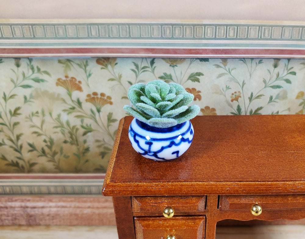 Dollhouse Succulent Echeveria Plant in a Ceramic Decorative Planter 1:12 Scale Miniature Prop
