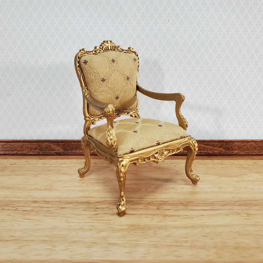 JBM Dollhouse Armchair Chair Rococo Style Gold 1:12 Scale Miniature