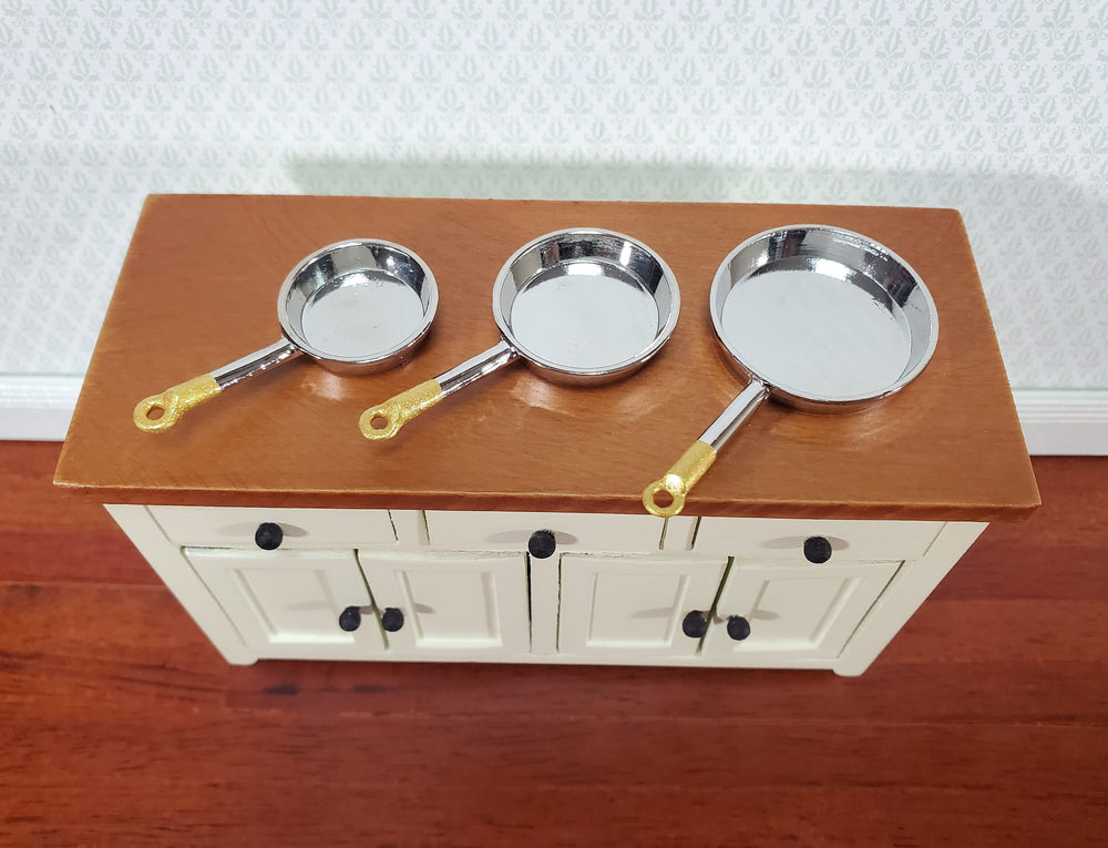 Dollhouse 1:12 Scale Silver Metal Pans Set of 3 Frying Saute Kitchen Cooking