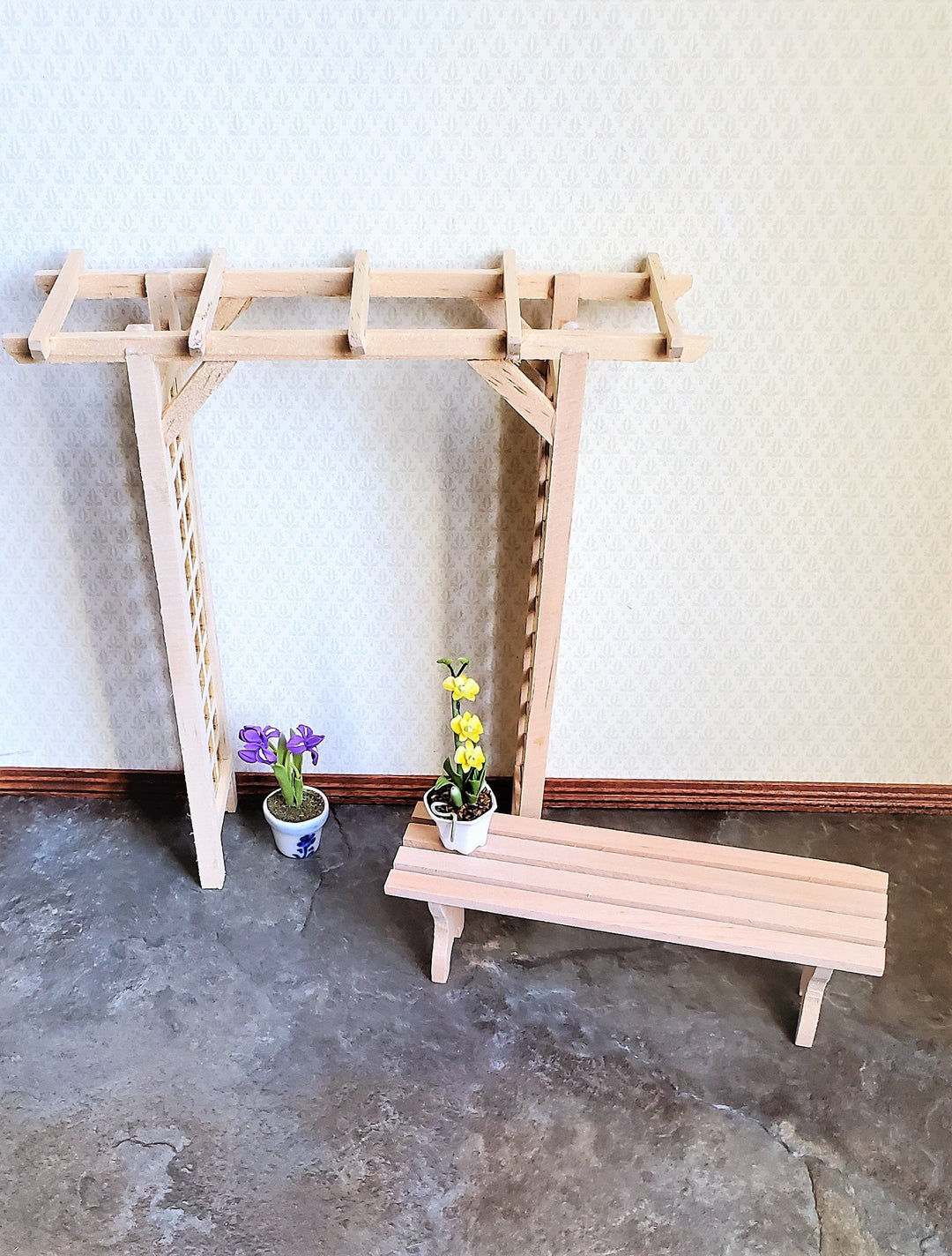 Dollhouse Miniature Garden Bench Slatted Large Unfinished Wood 1:12 Scale Furniture