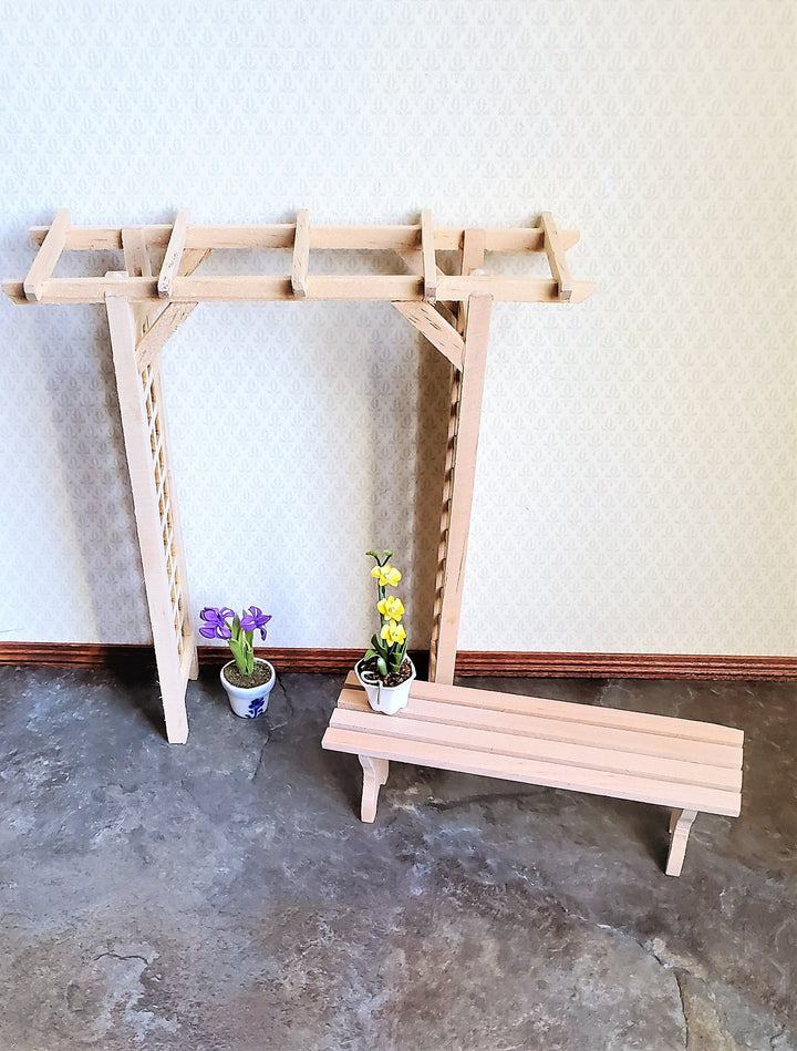 Dollhouse Miniature Garden Bench Slatted Large Unfinished Wood 1:12 Scale Furniture