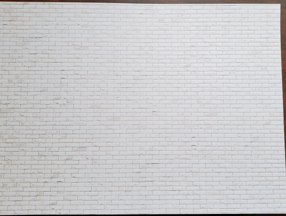 Dollhouse White Brick Weathered Aged Embossed Card 1:12 Scale Wallpaper