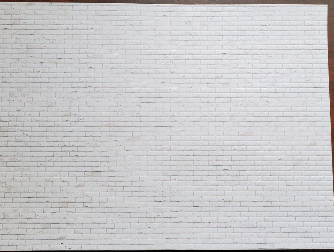 Dollhouse White Brick Weathered Aged Embossed Card 1:12 Scale Wallpaper