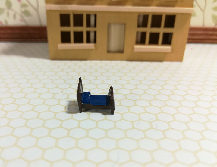 Dollhouse Miniature 1:144 Scale Bed with Blue Sheets Micro Minis Furniture Metal