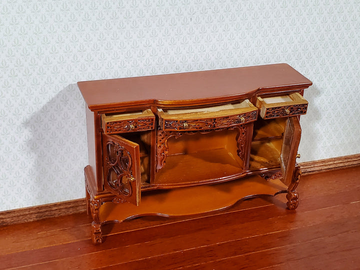 Dollhouse Buffet Sideboard Credenza Walnut Finish 1:12 Scale Miniature Furniture