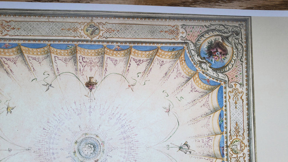 Dollhouse Ceiling Mural Wallpaper Painted Style Cream Blue Floral 1:12 Scale Itsy Bitsy