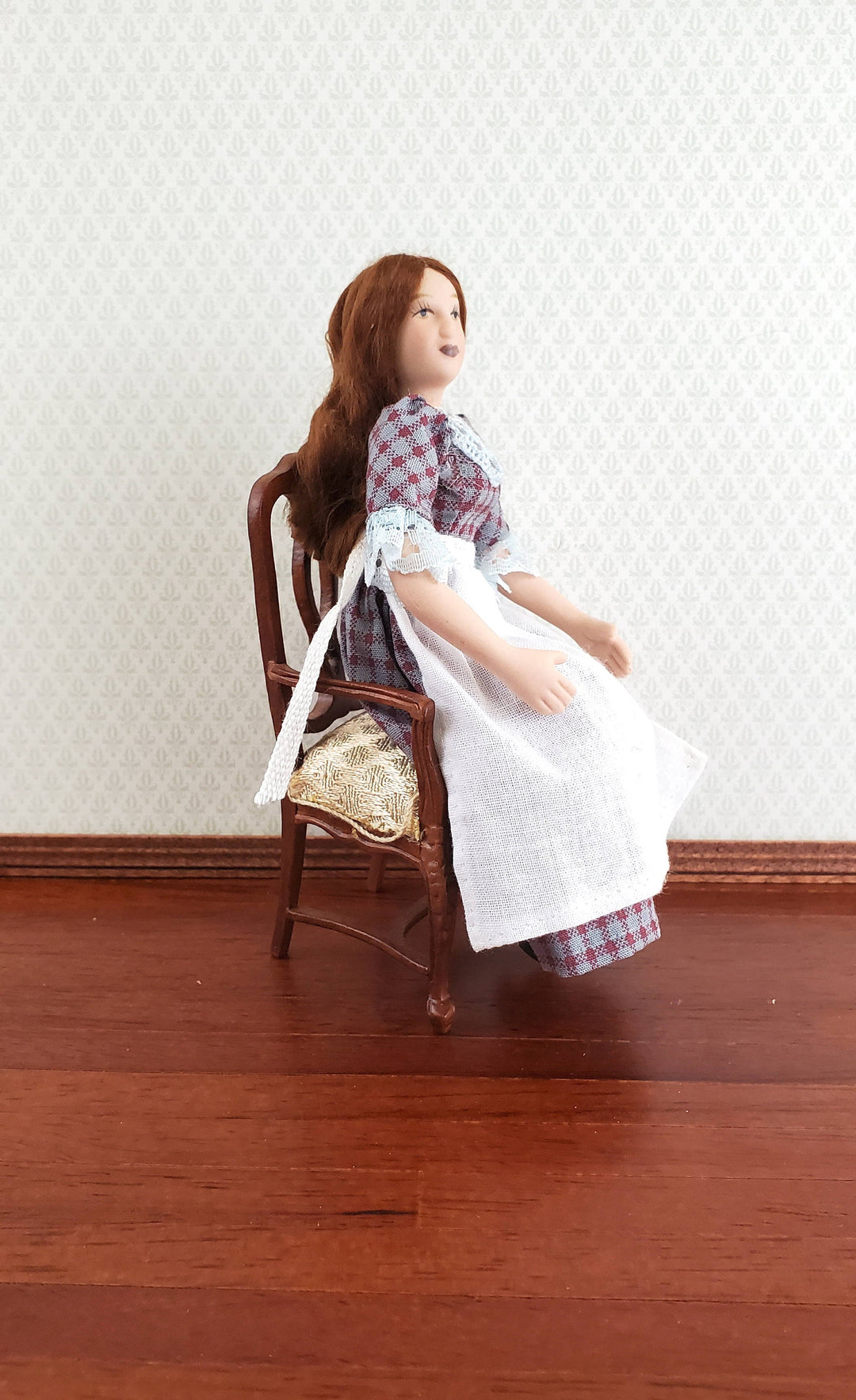 Dollhouse Maid Housekeeper Peasant Doll with Apron Porcelain Poseable 1:12 Scale