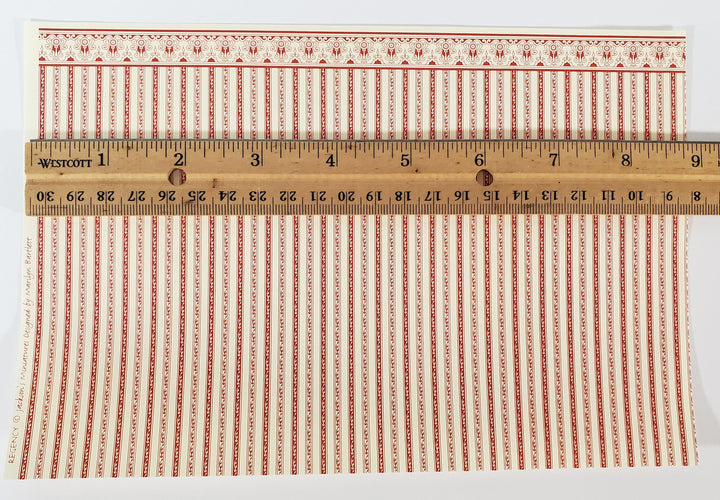 Dollhouse HALF SCALE Wallpaper 3 Sheets Red & Cream Striped "Regency" 1:24 Scale