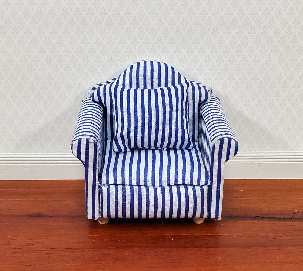 Dollhouse Modern Armchair Narrow Blue & White Stripes 1:12 Scale Chair Furniture