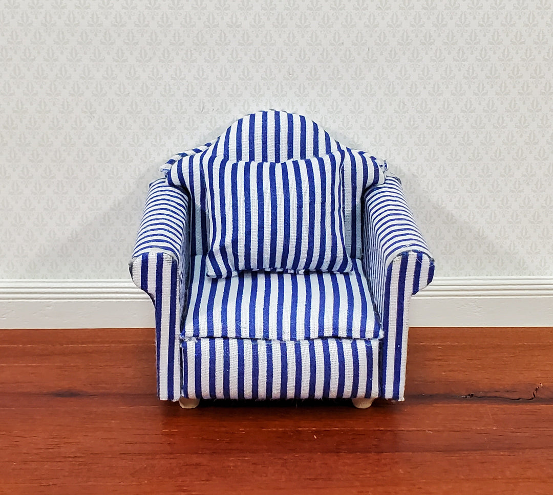 Dollhouse Modern Armchair Narrow Blue & White Stripes 1:12 Scale Chair Furniture