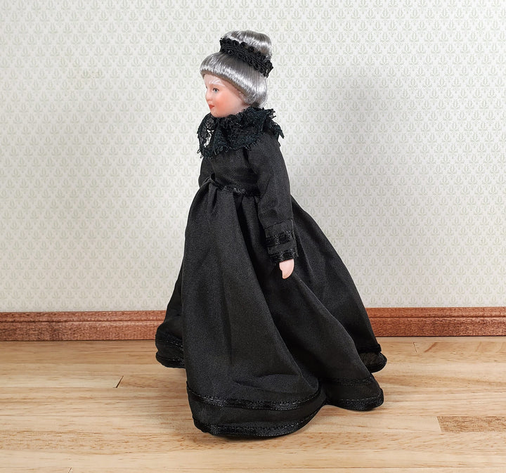 Dollhouse Grandma Grandmother Porcelain Doll Victorian Black Dress 1:12 Scale