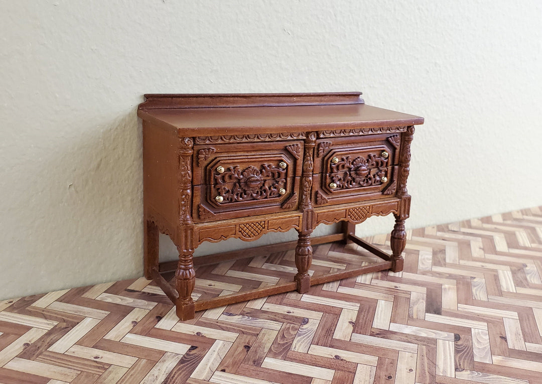 JBM Dollhouse Sideboard Buffet Gothic Style Walnut Finish 1:12 Scale Furniture