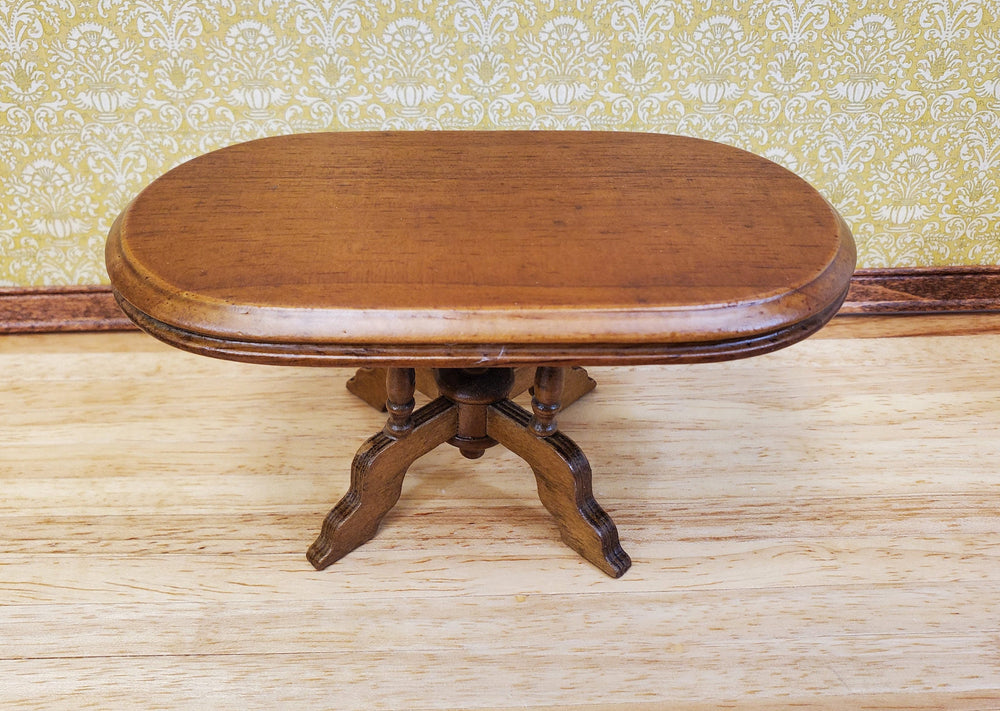 Dollhouse Table Oval Wood Walnut Finish 1:12 Scale Miniature Kitchen Dining Room