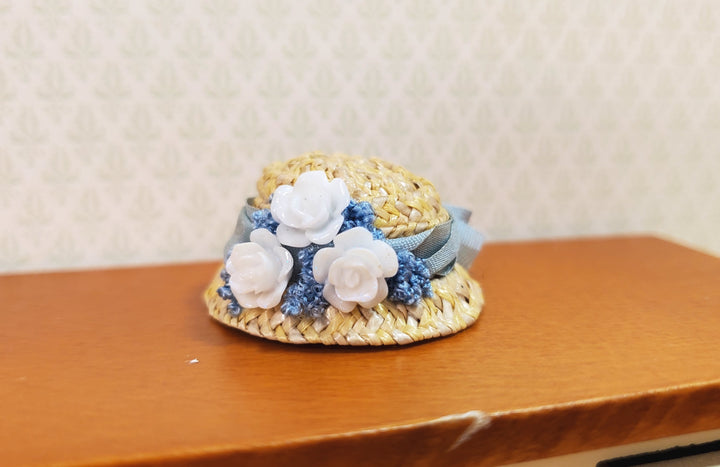 Dollhouse Victorian Hat Tan with White Roses Handmade 1:12 Scale Miniature