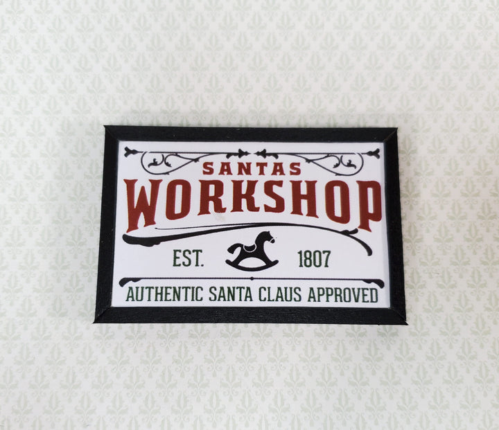 Miniature Santa's Workshop Wood Sign for Dollhouse 2.75" x 1.75" Handcrafted