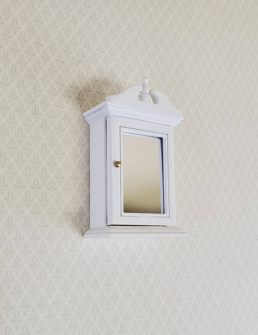 Dollhouse Miniature Medicine Cabinet Hanging White Shelves with Mirror 1:12 Scale Bathroom