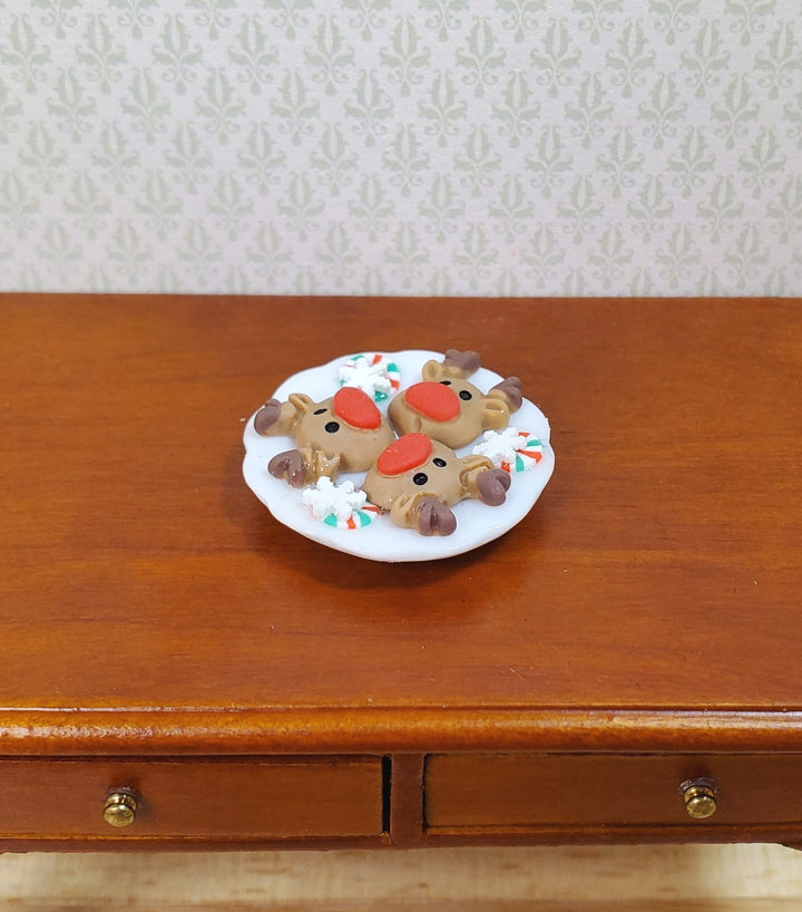 Dollhouse Miniature Reindeer Cookies on a Ceramic Plate 1:12 Scale Christmas